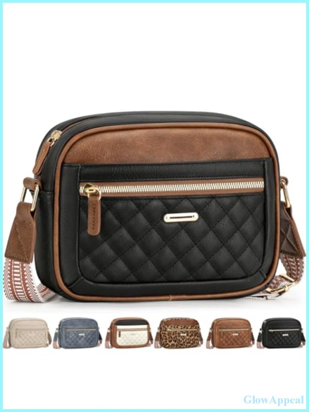 Small Quilted Crossbody Bag Waterproof Vegan Leather Wide Strap